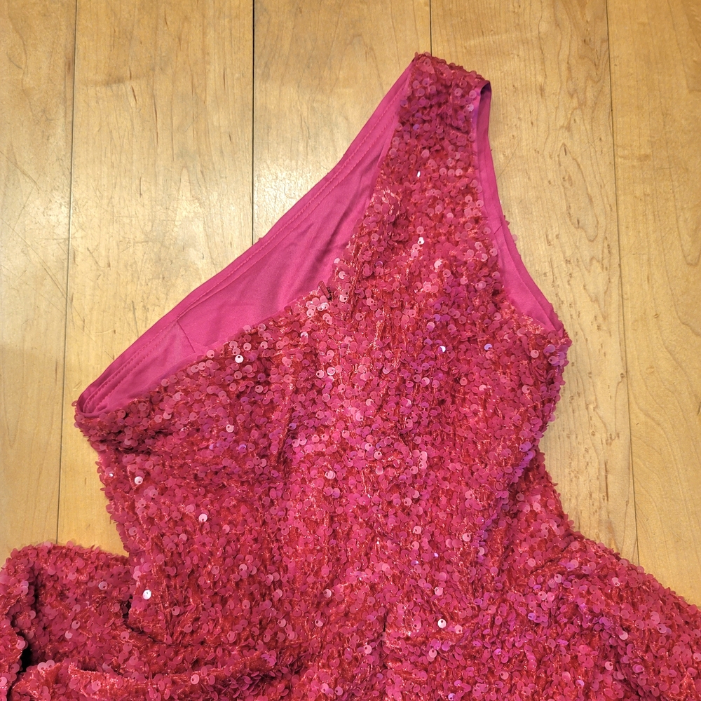 NWOT Pink Sequin One-Shoulder Dress Ruffle Size 0 - Picture 4 of 4